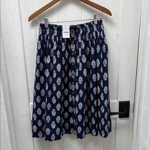 NWT J. Crew Navy Skirt with White Botanical Print and Button Front
